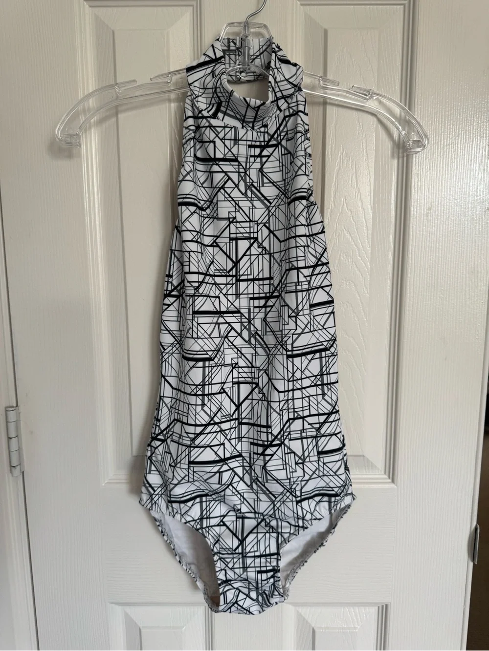 Eleve Dancewear Black and White Geometric Halter Leotard